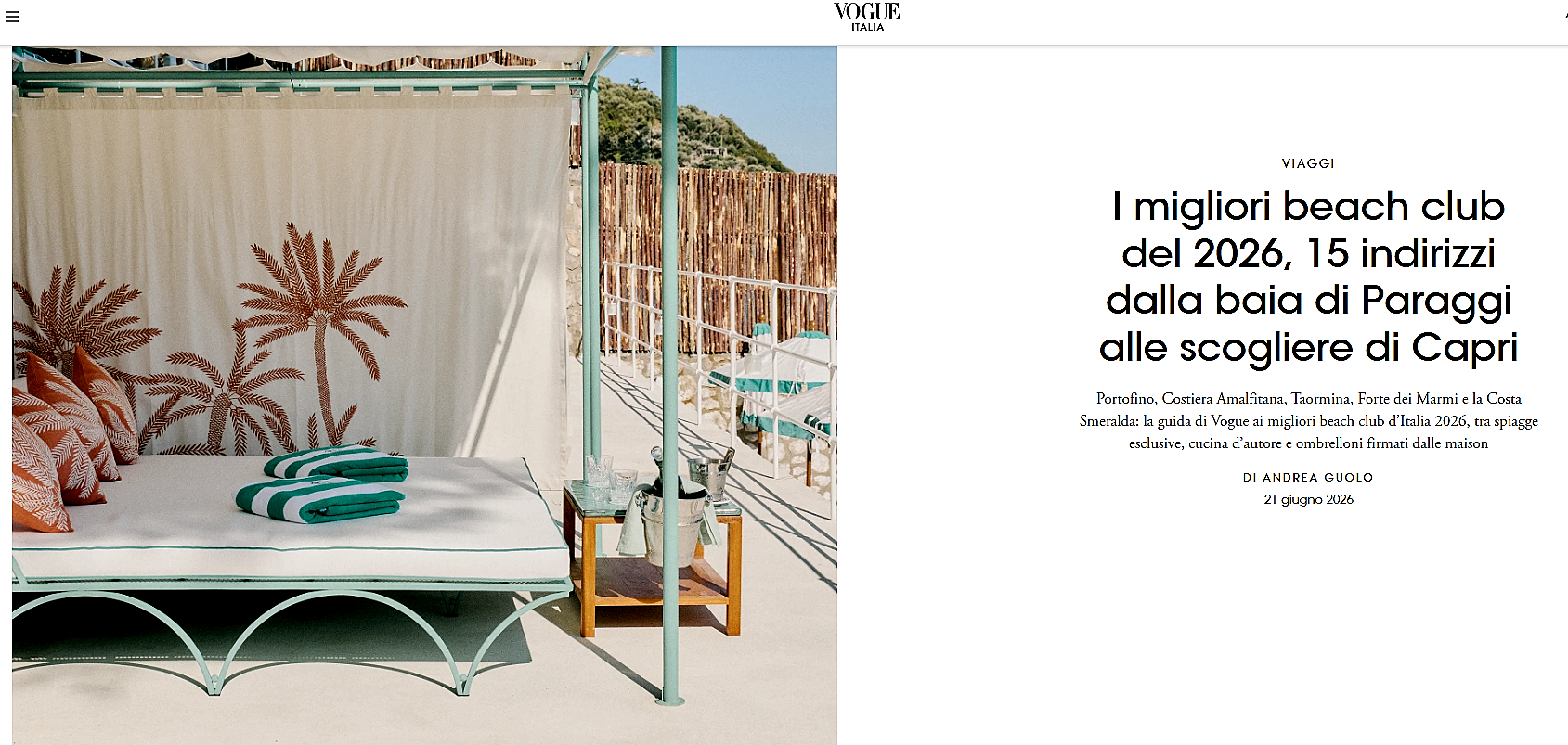 Il miglior beach club della Puglia è Le Cinque Vele secondo l'articolo di Vogue Italia